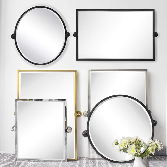TEHOME Black Metal Framed Recessed Bathroom Medicine Cabinet with Mirror Rectangle Beveled Vanity Mirrors for Wall 16 x 24 inches