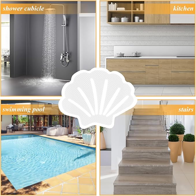 30 Pcs Non Slip Bathtub Stickers White Adhesive Decals Sea Shell Shape Shower Stickers for Floor, Ladders, Bath Tub, Stairs, Bathroom