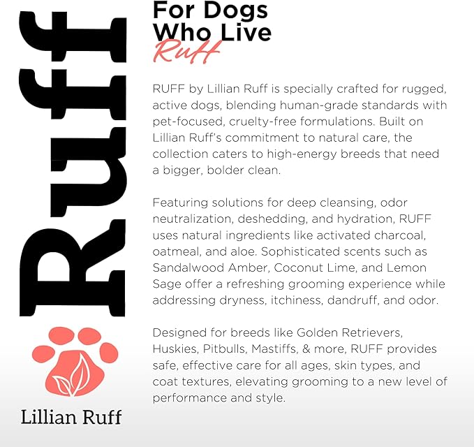 Ruff by Lillian Ruff No-Rinse Waterless Dog Shampoo Spray – Sandalwood Amber – Cleans, Conditions, Detangles & Deodorizes – Puppy & Cat Safe – USA Made (Gallon)