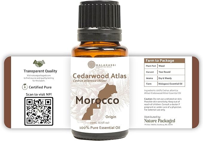 Cedarwood Atlas Essential Oil - Direct from Morocco Forests - Steam Distilled - Cedro del Atlas for Aromatherapy, Massage, Diffuser, DIY Candle and Soap Making - 8oz