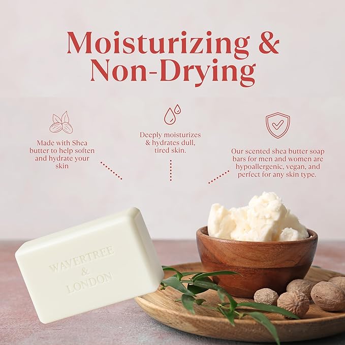 Wavertree & London Poppy Scented Natural Soap (2 Bars), 7oz Moisturizing French Triple Milled Soap Bars enriched with shea butter - Pure Plant Based Bath & Body Bars for All Skin Types