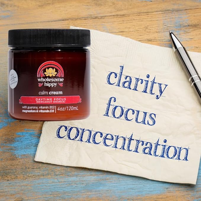 WHOLESOME HIPPY Daytime Focus Calm Cream – Energizing Body Butter with Magnesium, Vitamin B12, Guarana & Bergamot Orange – Moisturizing Wellness Cream for Daily Clarity – 4oz