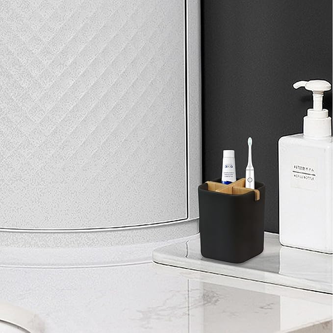 Aoheuo Bamboo-Toothbrush Holders-Multifunctional-Electric Toothbrush-Storage Box-Natural Tough-Toothpaste-Holder Suitable for Bathroom Countertops, Sink, etc.