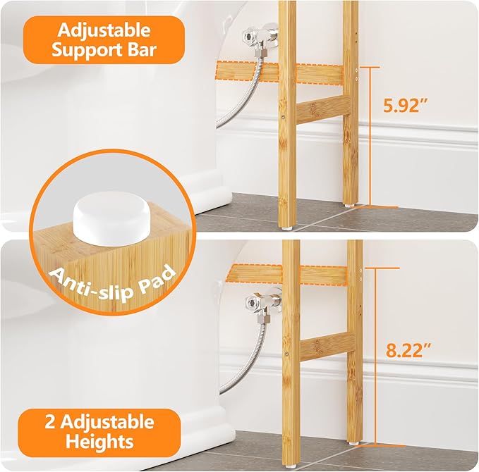 AMBIRD Over The Toilet Storage, 3-Tier Bathroom Organizer Over Toilet with Sturdy Bamboo Shelves,Multifunctional Toilet Shelf,Easy to Assemble and Saver Space, 25 * 10 * 64 Inches (Original Color)