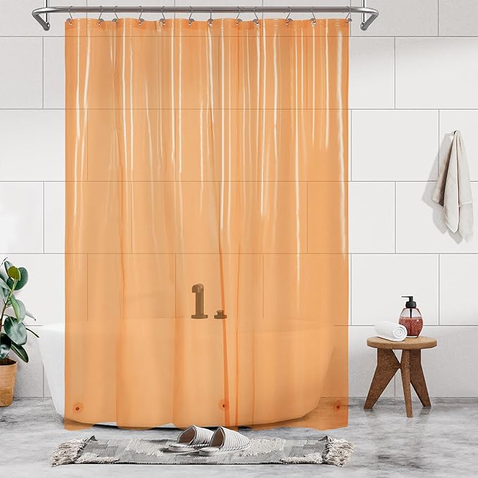 Barossa Design Extra Long Shower Curtain Liner with 3 Magnets - 72" x 84" XL, Waterproof PEVA Lightweight Shower Liner for Bathroom, PVC Free, Metal Grommets - Clear Orange, 72x84