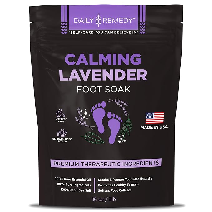 Calming Lavender Foot Soak with Epsom Salt, Made in USA, Foot Soak Soothes Tired Feet, Athletes Foot, Stubborn Foot Odor, Softens Calluses & Helps Treat Toenail, 16 oz 1 lb