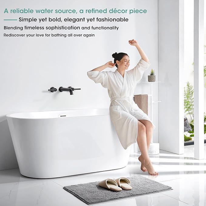 Wall Mount Tub Filler, 10.33" Extra Long Spout With Rough-in Valve, 10.08 GPM High Flow 2-Handle Faucet, Wall Mounted Bathtub Set, Brass Roman Bath Faucet, Oil Rubbed Bronze