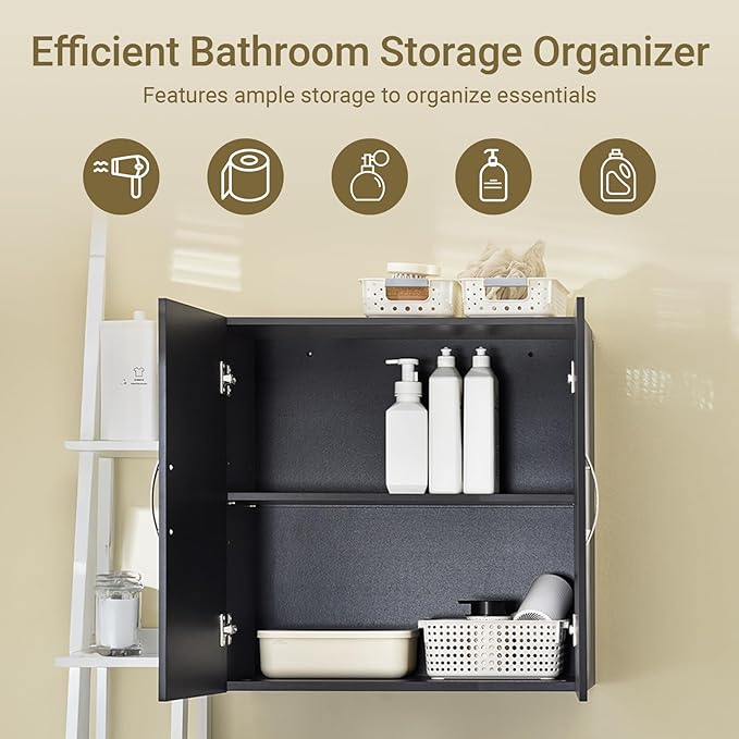 SoBuy Wall Cabinet Laundry Room Kitchen, Over Toilet Storage Cabinet, Medicine Cabinet with Shelf for Bathroom Garage Hallway Entryway, Black BZR200-SCH