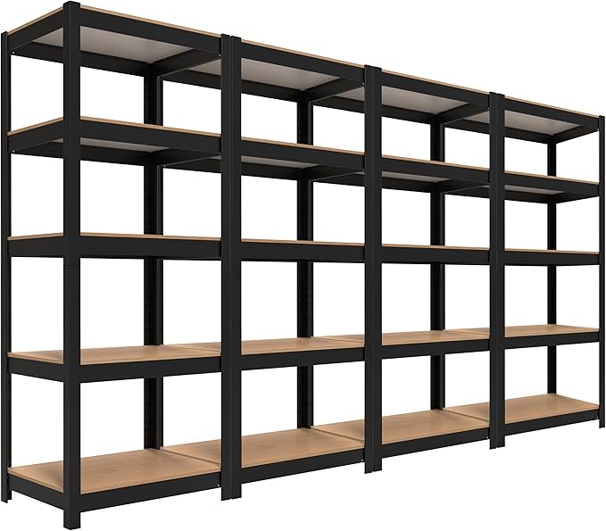 HOMEDANT House 5 Tier Laminated Metal Shelving Unit Adjustable Storage Utility Rack Heavy Duty Shelves Organization Multipurpose Shelf Kitchen Garage Pantry Closet (4, (S) 24.4" W, Black)