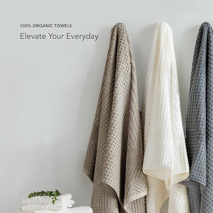 Texere 100% Organic Cotton Diamond Jacquard 700 GSM Luxury Bath Towel Sets - Ultra Soft and Absorbent Hotel and Spa Quality (Diamond, Charcoal, 2 Bath Towels)