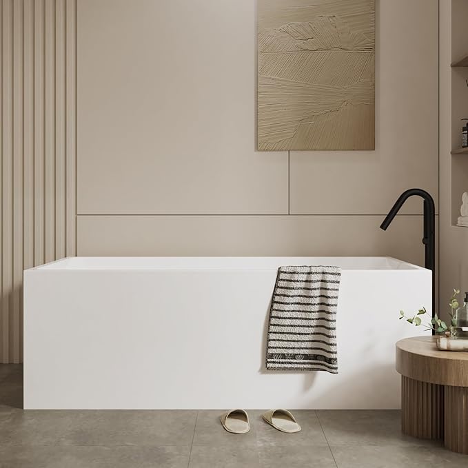 67" Acrylic Freestanding Bathtub, Contemporary Soaking Tub with Deep Ergonomic Design, Double-Walled Insulation, Anti-Slip Surface, Integrated Overflow and Drain, CUPC Certified Bath Tub