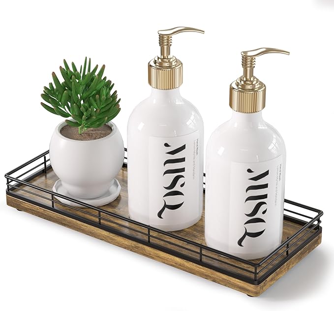 Rustic Bathroom Toilet Tank Tray, 11.2" Wood Toilet Paper Storage Basket Back of Toilet Basket Organizer, Vanity Tray for Perfume Makeup Candle Kitchen Counter Coffee Table Decor