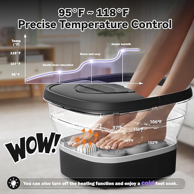 Collapsible Foot Spa with Heat and Remote, Heated Foot Bath Massager with Timer, and 24 Motorized Shiatsu Massage Balls, Foot Soaking Tub Supports Hot/Cold Water Soaking