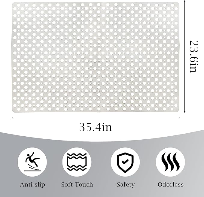 Large Non Slip Shower/Bath Mat for Inside Shower, 35.4x23.6 Inch Anti-Slip Shower Stall Mat for Elderly,Extra Long Bathtub Mat for Shower with Big Suction Cups