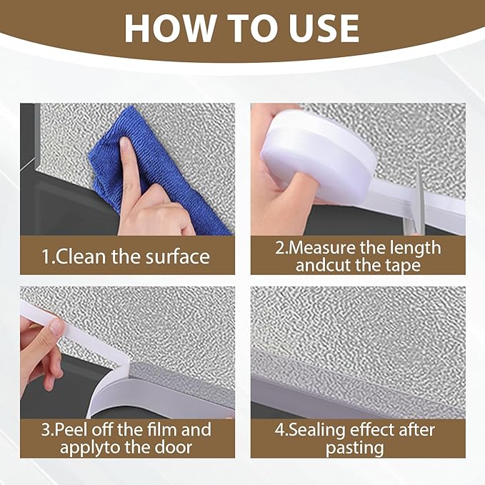 FOURGUN Silicone Weather Stripping Seal Door Tape 45 MM * 33FT Insulates Soundproofs Perfect for Door Frames Windows Bathroom Shower Glass Gaps Blocks Cold Air Rain