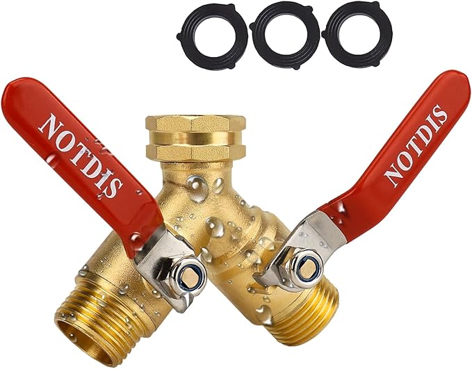 Hose Splitter 2 Way Heavy Duty Brass Garden Hose Splitter with 304 Stainless Steel Long Handle Outdoor Full Flow Hose Splitter Connector,Y Valve 3/4 Inch GHT Thread