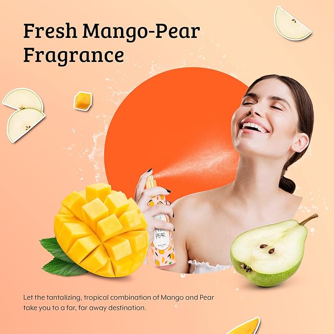 Exquisite Body Spray Mango Pear Scent: Luxury Women's Perfume Fragrance Body Mist Spray - Ideal for Special Occasions - 8 oz Fine Mist Spray Bottle