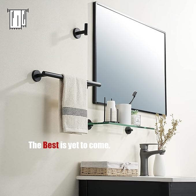 JQK Black Towel Bar, 12 Inch 304 Stainless Steel Thicken 0.8mm Hand Towel Rack, Bathroom Towel Holder Matte Black Wall Mount, Total Length 15 Inch TB110L12-PB