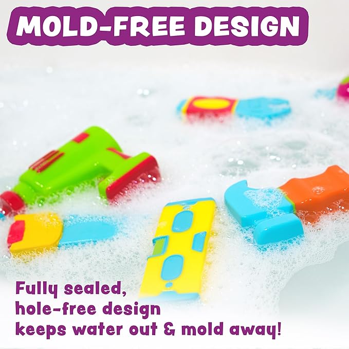 Tub Works® Tools™ Mold Free Bath Toys, 6 Pack | Sealed, No Hole Bath Toys Design Keeps Moisture Out | Soft, Squeezable & Float on Water | Easy-Grip Baby & Toddler Bathtub Toys | Great for Baby Pools