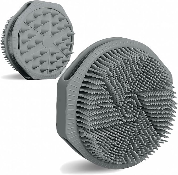 Silicone Body Scrubber as Stocking Stuffers, Dual-Sided Silicone Loofah for Shower, Exfoliating Body Brush Scrubber for Men and Women for All Skin, Scalp Massager Lather Well＆Easy to Clean (Gray)
