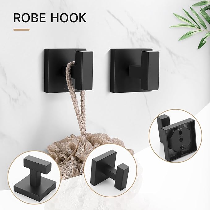TQKAG 7-Pieces Matte Black Bathroom Hardware Accessories Set 23.6" SUS304 Stainless Steel Towel Bar Set Toilet Paper Spare Rolls Storage Holder Wall Mounted