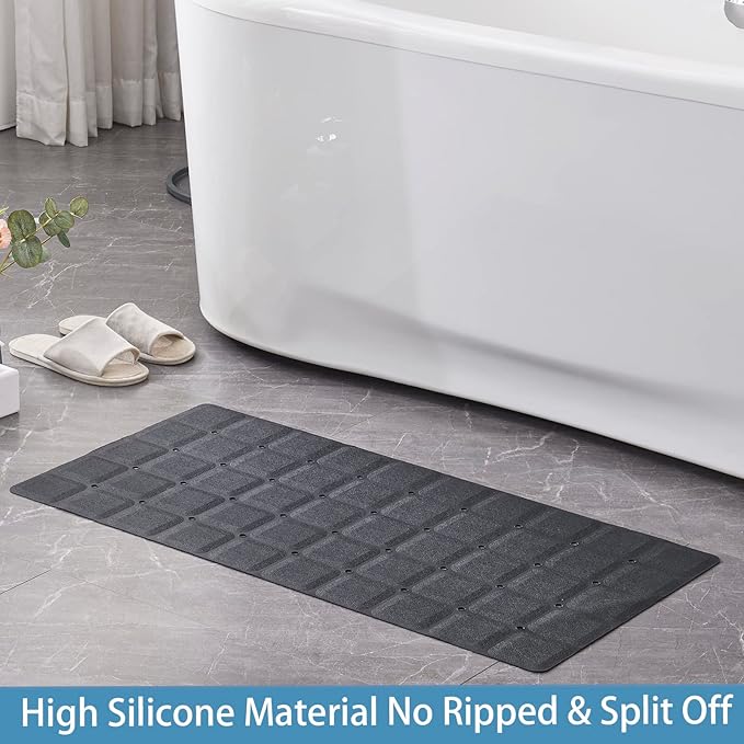 Foldable Silicone Bathtub Mat: Jumbo Size Heavy Duty Safety Bath Mat for Tub Without Suction Cups Non Slip Bath & Shower Mat for Textured, Reglazed, Refinished Tub (Black, 35.8 x 17.7)