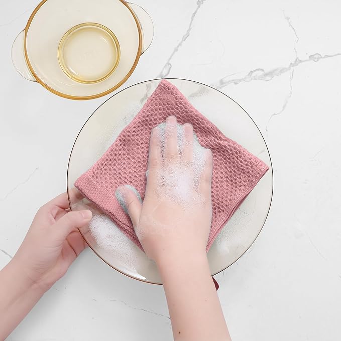Homaxy 100% Cotton Waffle Weave Kitchen Dish Cloths, Ultra Soft Absorbent Quick Drying Dish Towels, 12 x 12 Inches, 8-Pack, Dried Rose