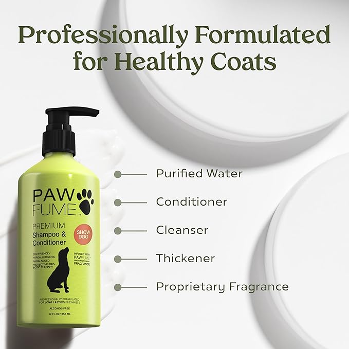 PAWFUME Deshedding Dog Shampoo and Conditioner, Show Dog, 1-Pack – Nourish & Detangle for Silky Soft Coat – Probiotic, Deep-Cleaning, pH-Balanced Formula – Salon-Quality Shampoo for Dogs