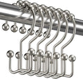 Titanker Shower Curtain Hooks Rings, Rust-Resistant Metal Double Glide Shower Hooks for Bathroom Shower Rods Curtains, Set of 12 Hooks - Matte Nickel