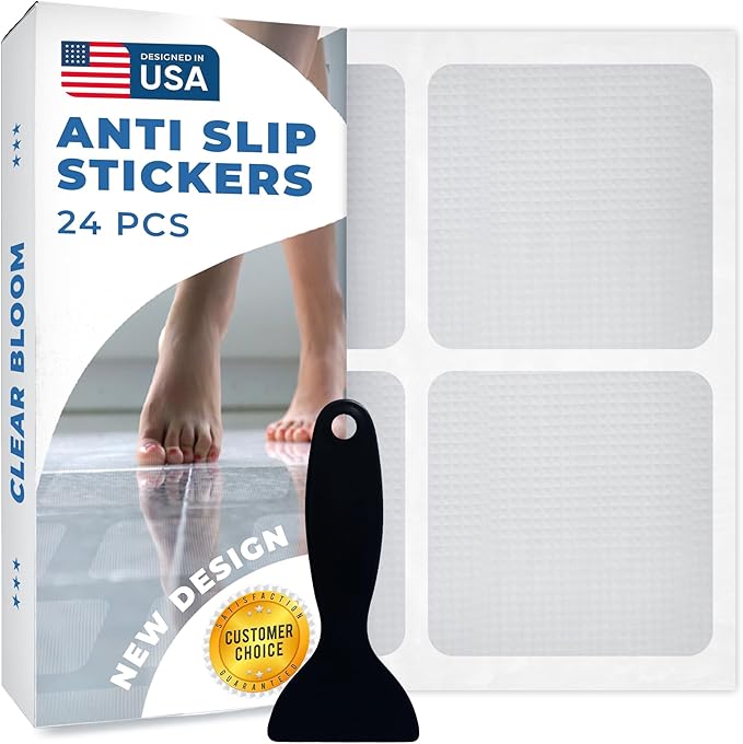 Anti Slip Shower Stickers 24 PCS, Invisible Non-Slip Shower Strips for Adults, Premium Adhesive Bath Tub Stickers (Clear)