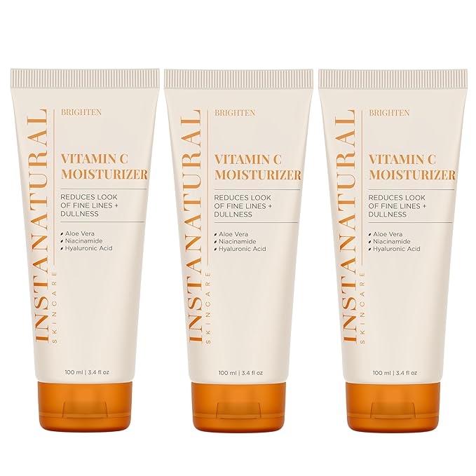 InstaNatural Vitamin C Moisturizer Face Cream, Reduces the Look of Fine Lines and Wrinkles, Moisturizing Lotion for Dry Skin with Aloe Vera, Niacinamide, Hyaluronic Acid - 3.4 Fl ounce (Pack of 3)