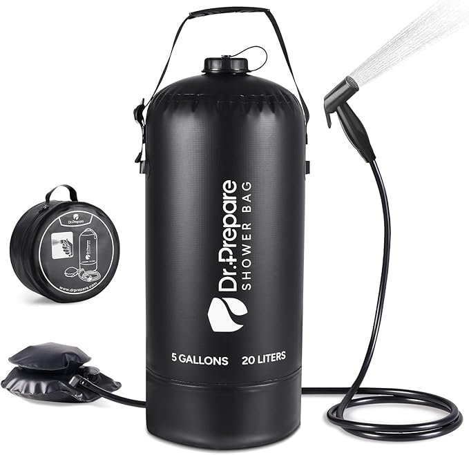 DR.PREPARE Portable Shower for Camping, 4/5 Gallons Camping Shower Bag, Portable Outdoor Shower with Pump for Hiking, Climbing, Pet Cleaning, Car Washing, Beach & Emergency