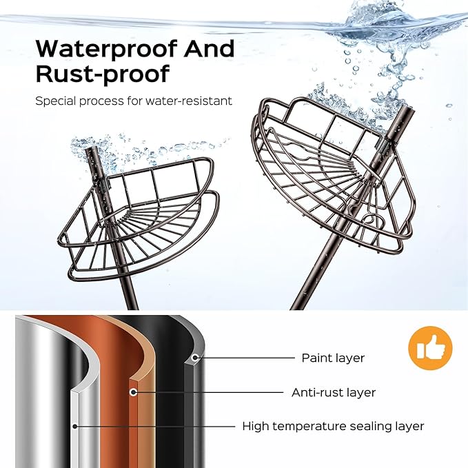 HAMITOR Corner Shower Caddy Tension Pole: 4-Tier Rust-Resistant Adjustable Bathroom Organizer Shelves - 47-121 Inch No-Drill Quick Installation - Space-Saving Storage for Renters Families - Bronze