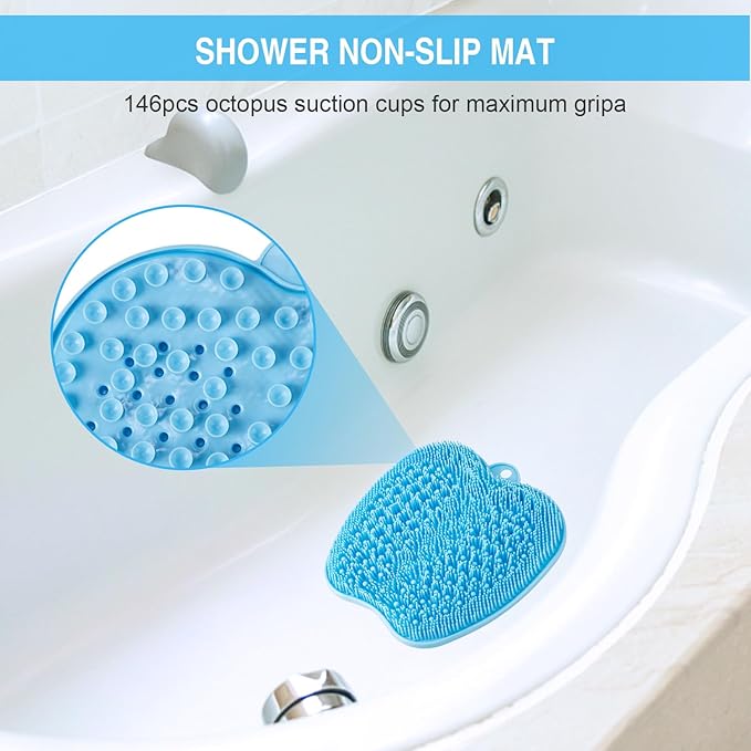 BESKAR Larger Foot Scrubber Mat with Non-Slip Suction Cups- Cleans, Smooths, Exfoliates & Massages Without Bending, Circulation & Soothes Tired Feet, Great for Shower or Bathtub