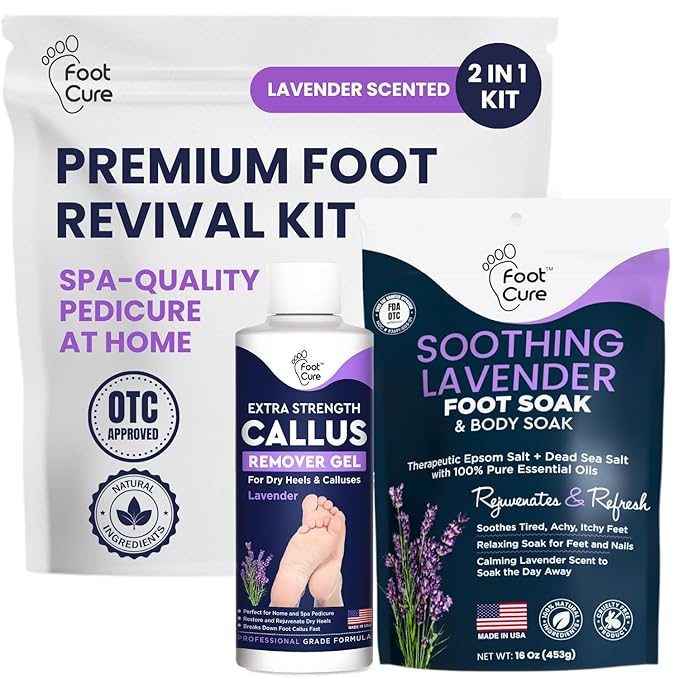 Lavender Foot Soak & Callus Remover Gel Kit - Extra Strength Callus Remover Gel for Feet, Remove Calluses with Epsom Salts, Dry Cracked Heels & Foot Odor, at Home Pedicure - Foot Care for Tired Feet