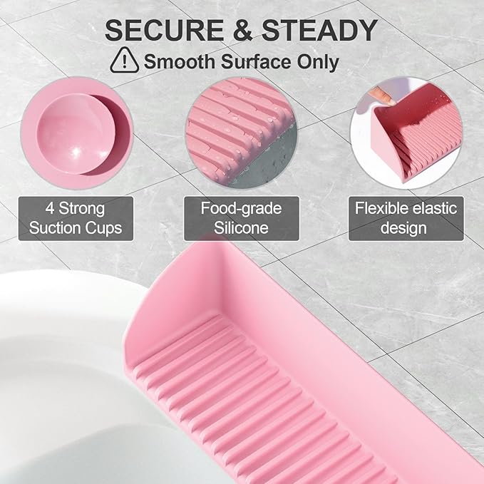 2Pack Bath Tub Splash Guard for Kids - Silicone Tub Water Splash Guard with 4 Suction Cups, Bath Toy Tray Holder, Tub Shelf for Kids, Bathroom Accessories for Children, Toddler & Baby Bath, Pink