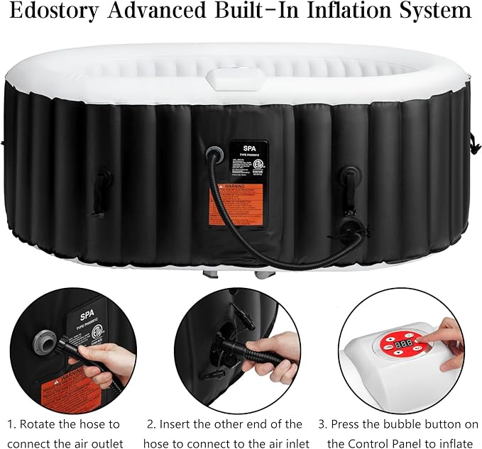 Edostory Hot Tub Inflatable Portable Oval Spa 2 Person Hot Tub with 90 Bubble Jets, Cover, Filter Cartridges, Pump, Black