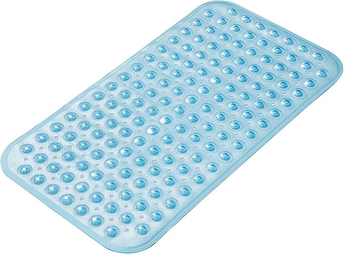 AmazerBath Bath Tub Mat, Medium Size 27.6 x 15 Inches Non-Slip Shower Mats with Suction Cups and Drain Holes, Bathtub Mats Bathroom Mats Machine Washable (Clear Blue)