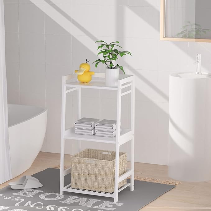 3 Tier Bamboo Bathroom Shelves, Ladder Shelf for Storage, Rustic Home Organizer, Space-Saving Design, Stylish Display Nightstand, Stylish Storage Solution for Home, Living Room, Kitchen