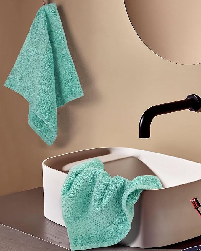 Cleanbear Washcloths for Your Body 100% Cotton Facecloths Extra Soft Bathroom Washcloths - 13 by 13 Inches (Teal)