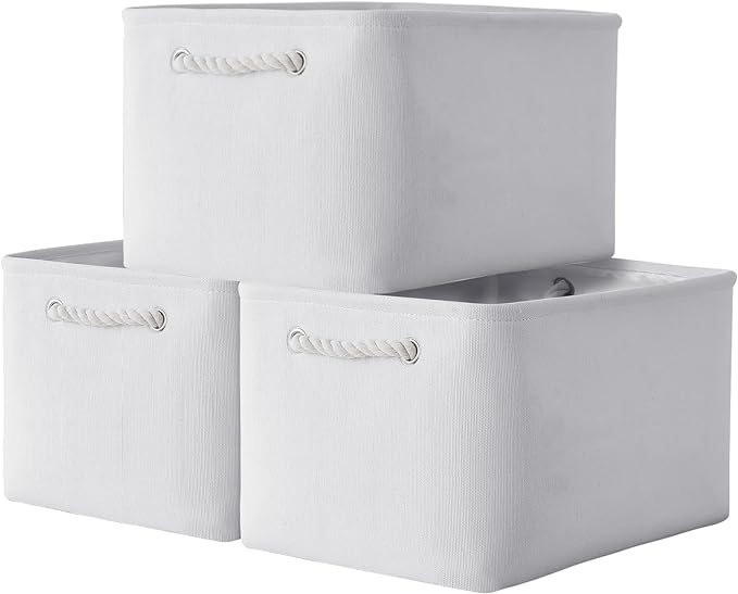 TheWarmHome Storage Basket for Shelves - 15.8x11.8x11.8 inch 3 Pack Fabric Storage Cubes, Collapsible Storage Bin for Organizing Organizer Closet Book Gift Dog(White)