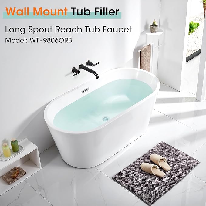 Wall Mount Tub Filler, 10.33" Extra Long Spout With Rough-in Valve, 10.08 GPM High Flow 2-Handle Faucet, Wall Mounted Bathtub Set, Brass Roman Bath Faucet, Oil Rubbed Bronze