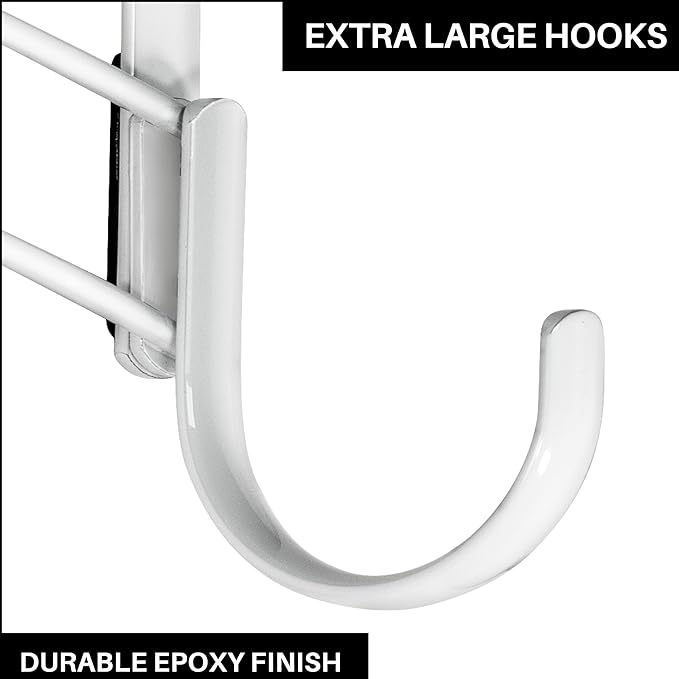 LYNK Professional® Home™ Over Door Hooks Rack - 14 Hook Over Door Hanger - Over Door Towel Rack - Hanging Towels or Clothes - Bathroom, Bedroom or Laundry Room - Lifetime Ltd. Warranty - White