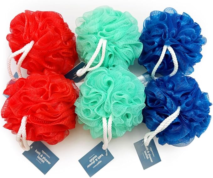 Amazon Basics Bath and Shower Loofah, Multicolor, Pack of 6