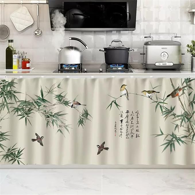 SK Studio Short Curtains for Kitchen, Cabinet Shelf Dust-Proof Blackout Tier Cafe Curtain Under Sink Skirt for Bathroom Laundry Room Style 20, 15.7" W x 31.5" H