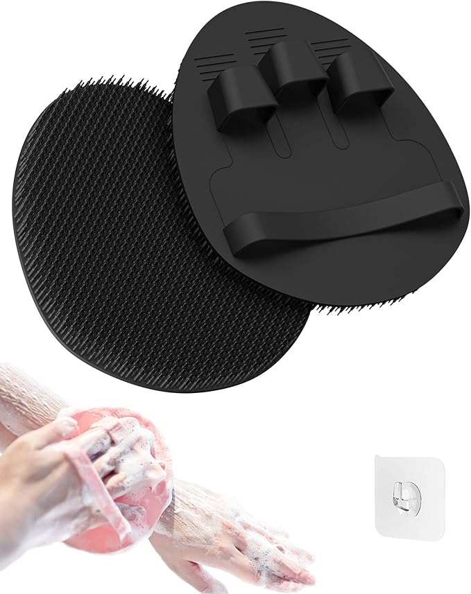 Manmihealth Soft Silicone Shower Brush, Super-lathering Body & Face Brush, Gentle Exfoliating Cleaning Glove for Baby,Sensitive,Dry and All Skin Types (Black x 1)
