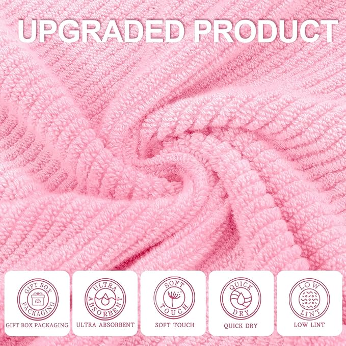 VOOVA & MOVAS Towels for Face, 13"x13" - 100% Cotton | Lightweight | Thick | Quick Dry | Soft | Absorbent, Luxury Hand Towels Set of 6, Fluffy Facial Towels for Bathroom, Towel Gift Set, Baby Pink
