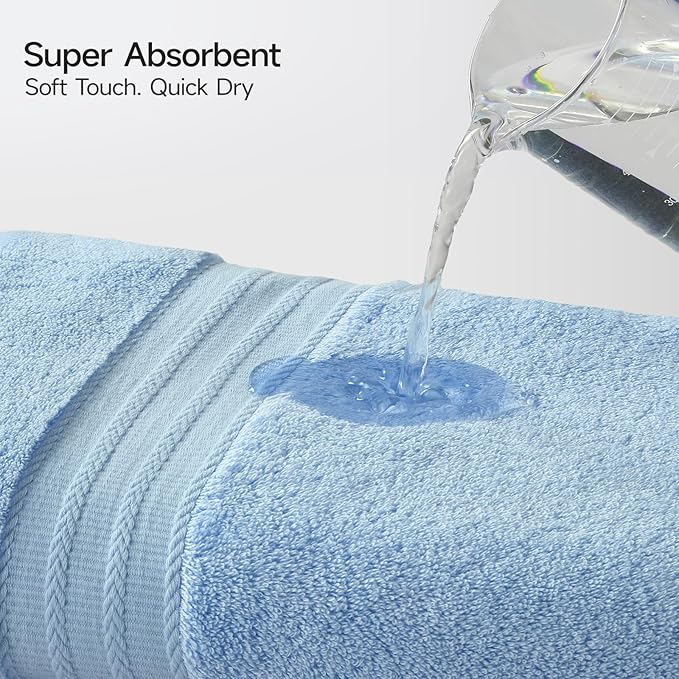 REDKISS Blue Towel Set of 8-100% Cotton Luxury Bath Towels Set for Bathroom, 600 GSM Highly Absorbent Bathroom Towel with 2 Large Bath Sheet, 2 Hand, 4 Washcloths, Blue Shower Towels for Dorm
