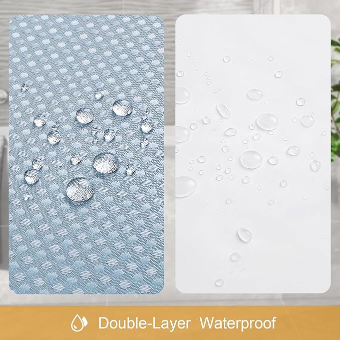 3 in 1 Extra Long Blue Shower Curtain Set-72 W x 84 H, Fog Blue Waffle and PEVA Liner Set with 12 Stainless Steel Hooks, Waterproof Fabric for Bathroom