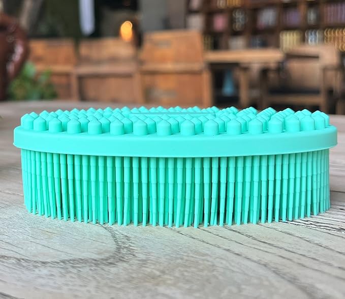 Premium Sensory Brush for Kids or Autism,Soft Silicone Body Scrubber,2 in 1 Sensory Room Occupational Therapy Sensory Brushes,Silicone Loofah,Pet Shower Brush Bath Brush Shampoo Brush(Big Oval-Teal)